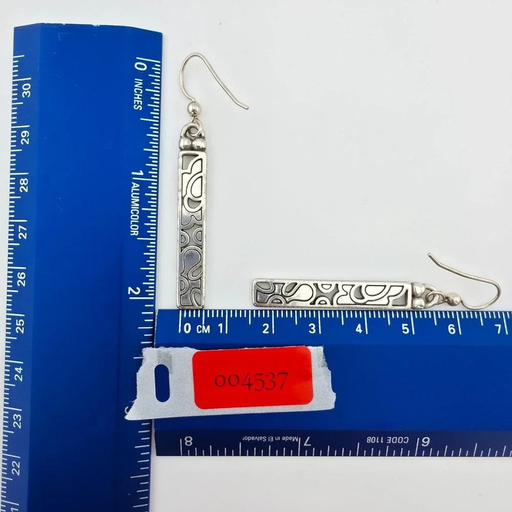 BRIGHTON 'Spring Hill' Earrings Black Cream Enamel Etched Drop Silver Plate 2